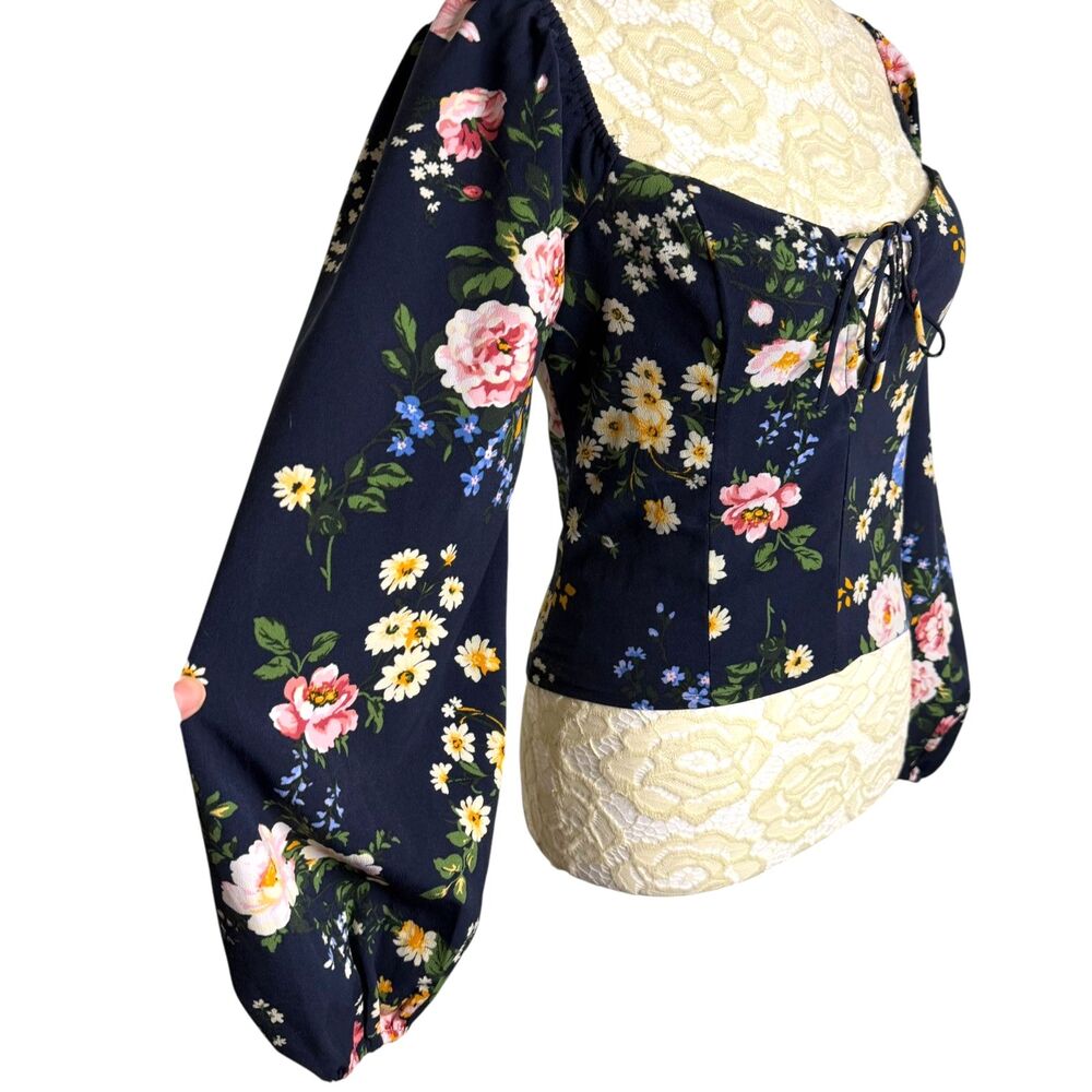 Abercrombie & Fitch Crop Top Blouse Shirt Poet Smocked Square Neck Floral XS